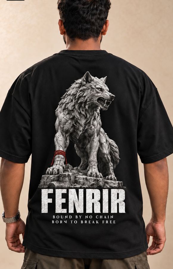 Fenrir back print on a black oversized T-SHIRT